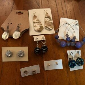 Lot of 4 Stud and 4 Dangly Earrings - Faux Pearl, Marbled Clay, Purple, Sparkly